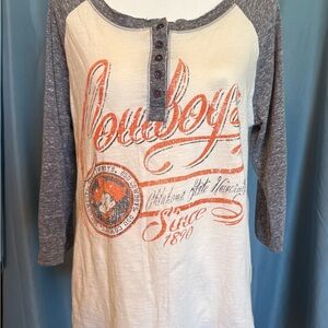 Gray and Orange Long Sleeve Tee with Vintage Graphic